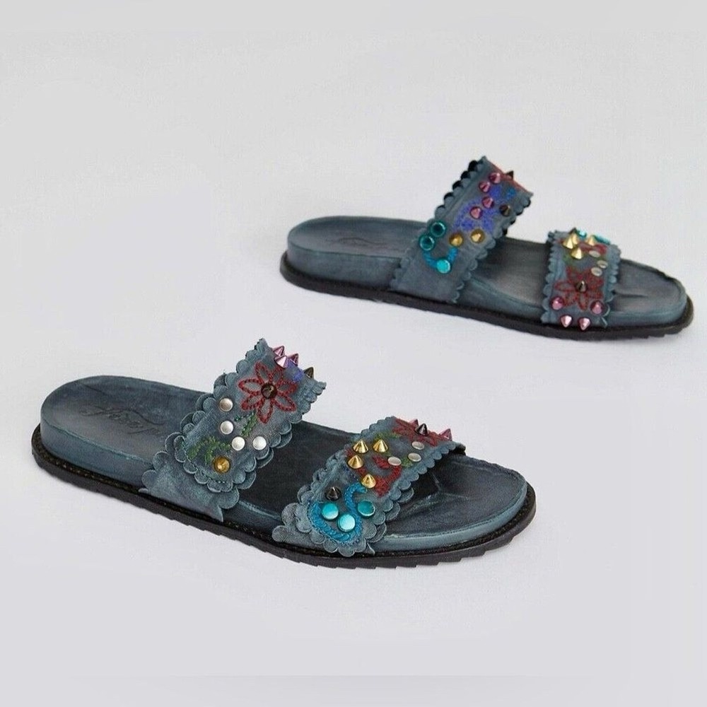 Free People Callie Spellbound Studded Embellished Leather Sandal Sides Spike 9.5